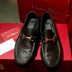 Salvatore Ferragamo textured black leather shoes